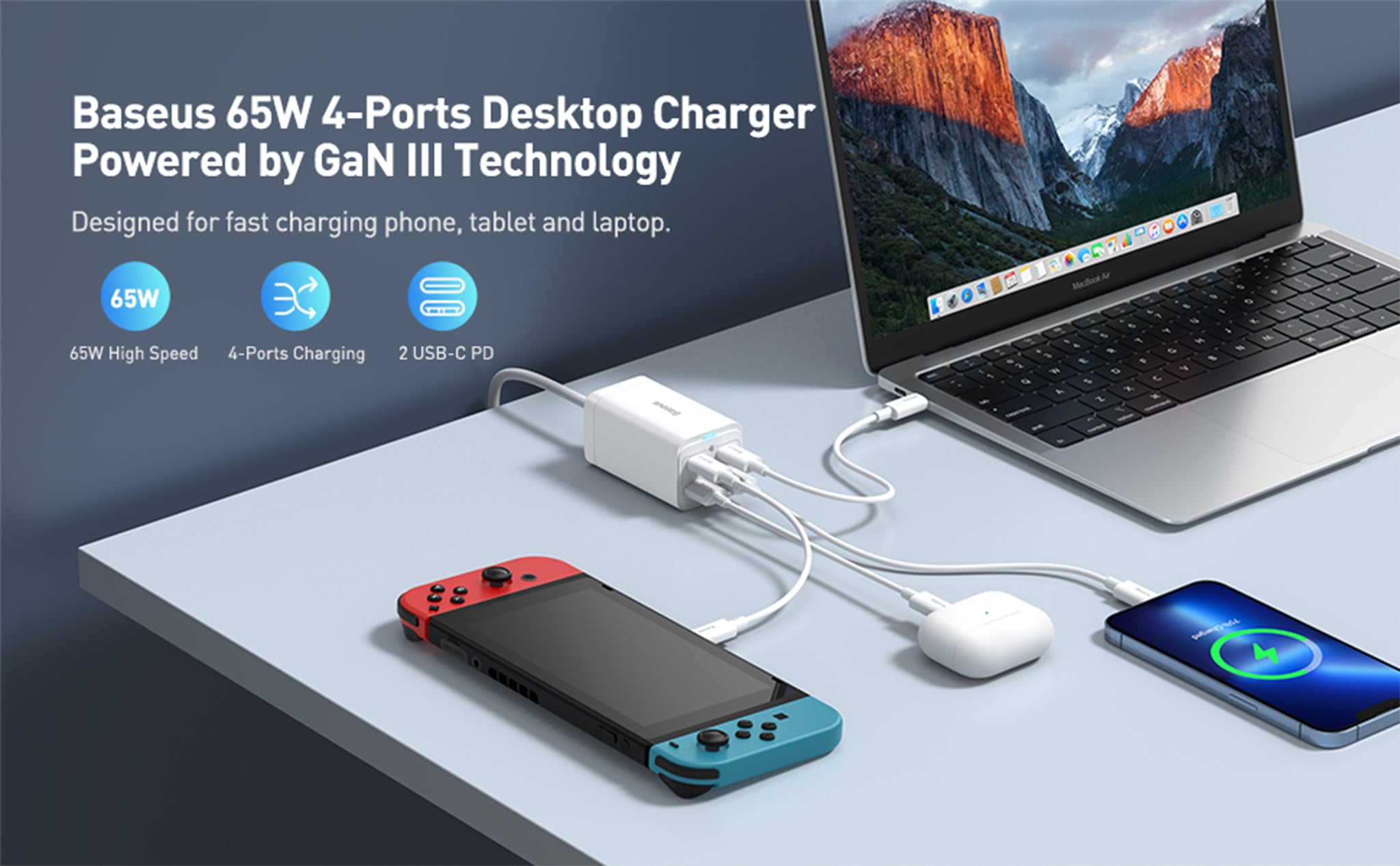 Baseus GaN3 Pro 4 Ports Desktop Charger 65W